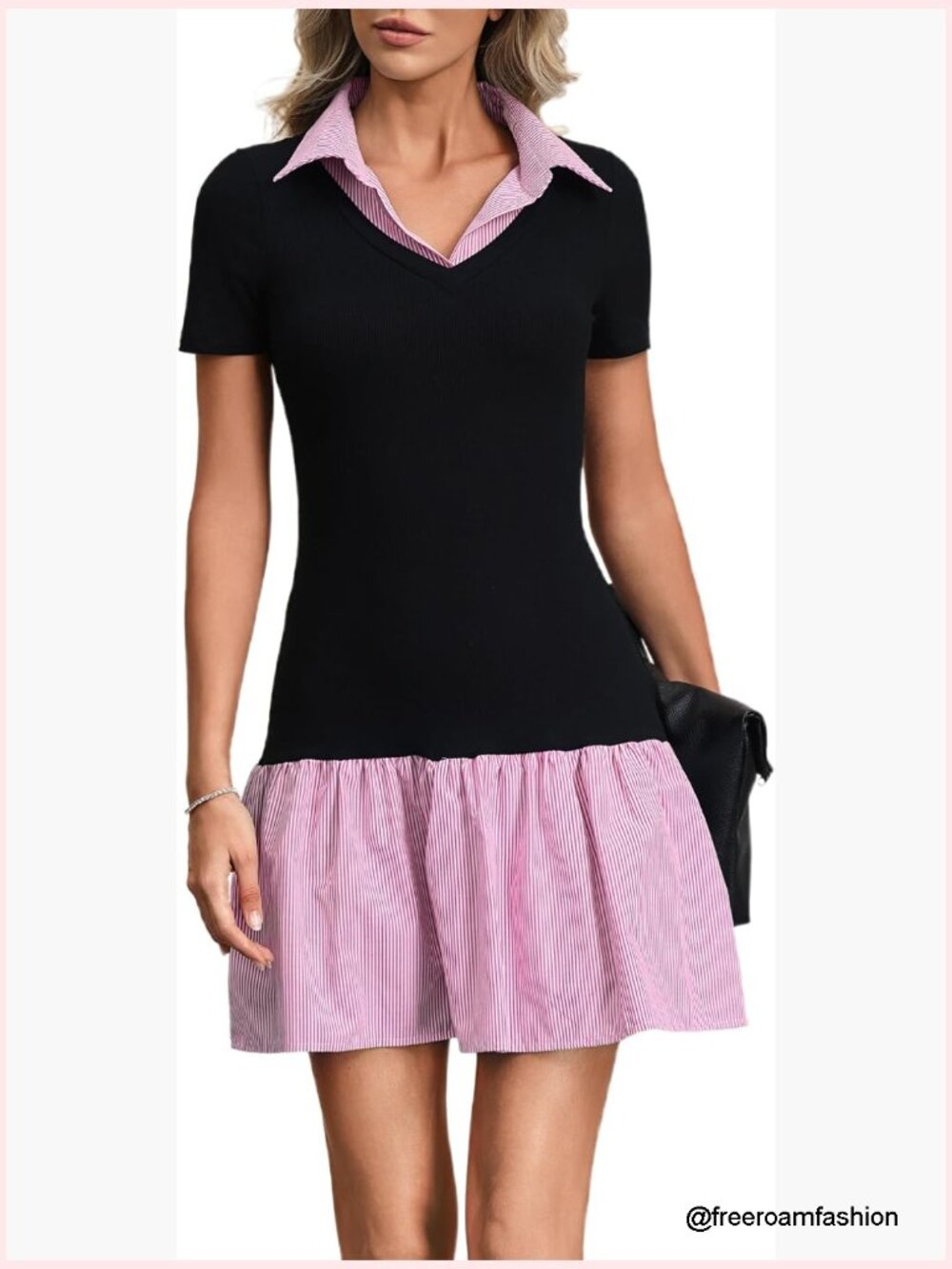 Short Sleeve Collared V Neck T Shirt Dress Casual Summer Fitted Work Dress